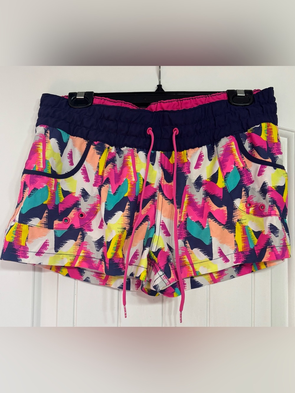Roxy Vibrant Brushstroke Athletic Shorts - Pink, Navy, Teal size Lg